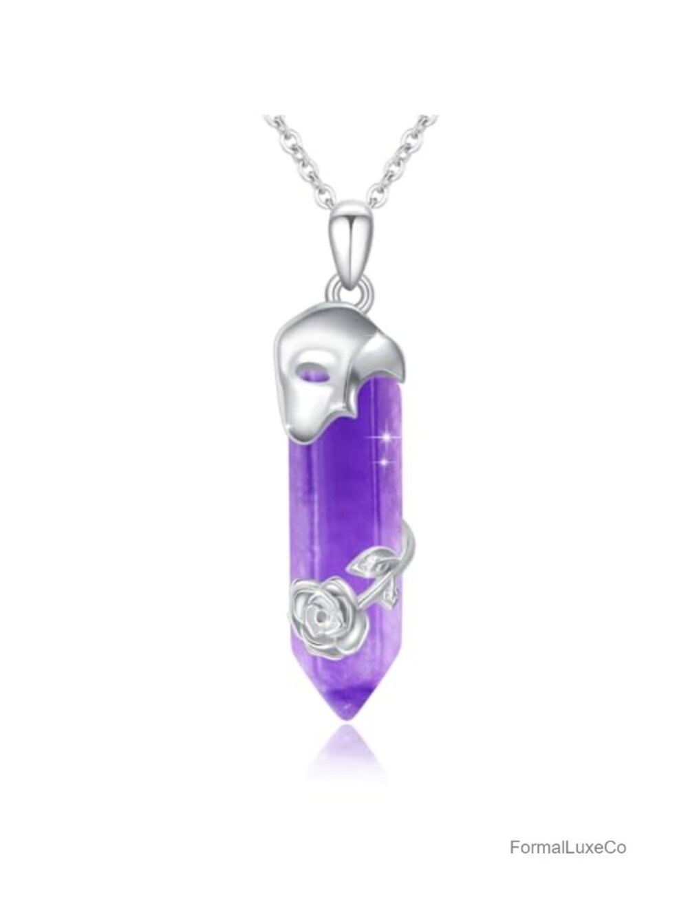 925 Sterling Silver Phantom of Opera Mask Pendant Necklace Amethyst